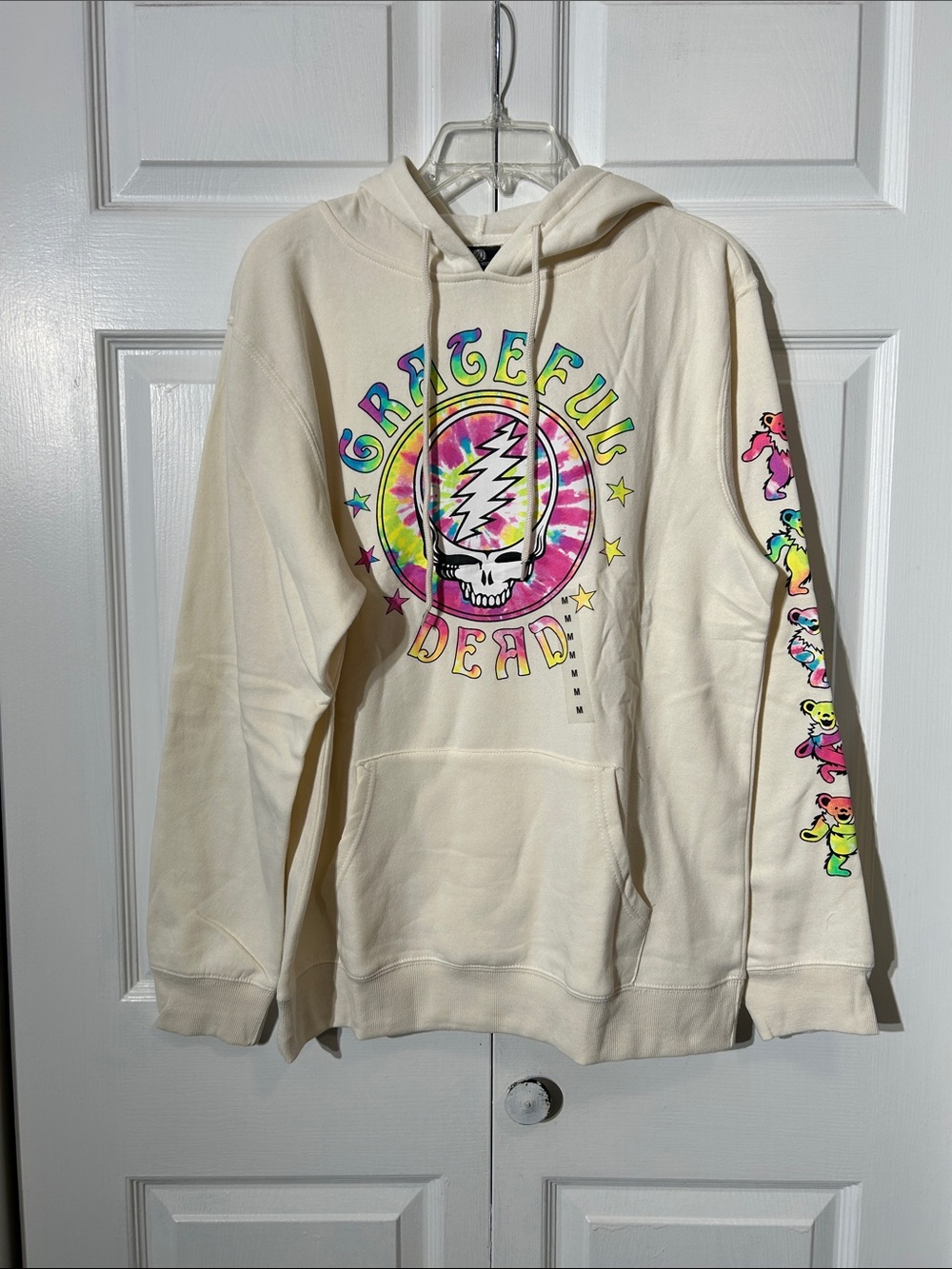 NWT Grateful Dead Cream Hoodie Multicolor Tie-Dye Skull & Dancing Bears Medium